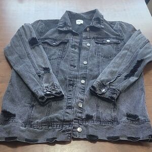 Cello Distressed Black Denim Jacket Lightweight Size L Medium Length Fall